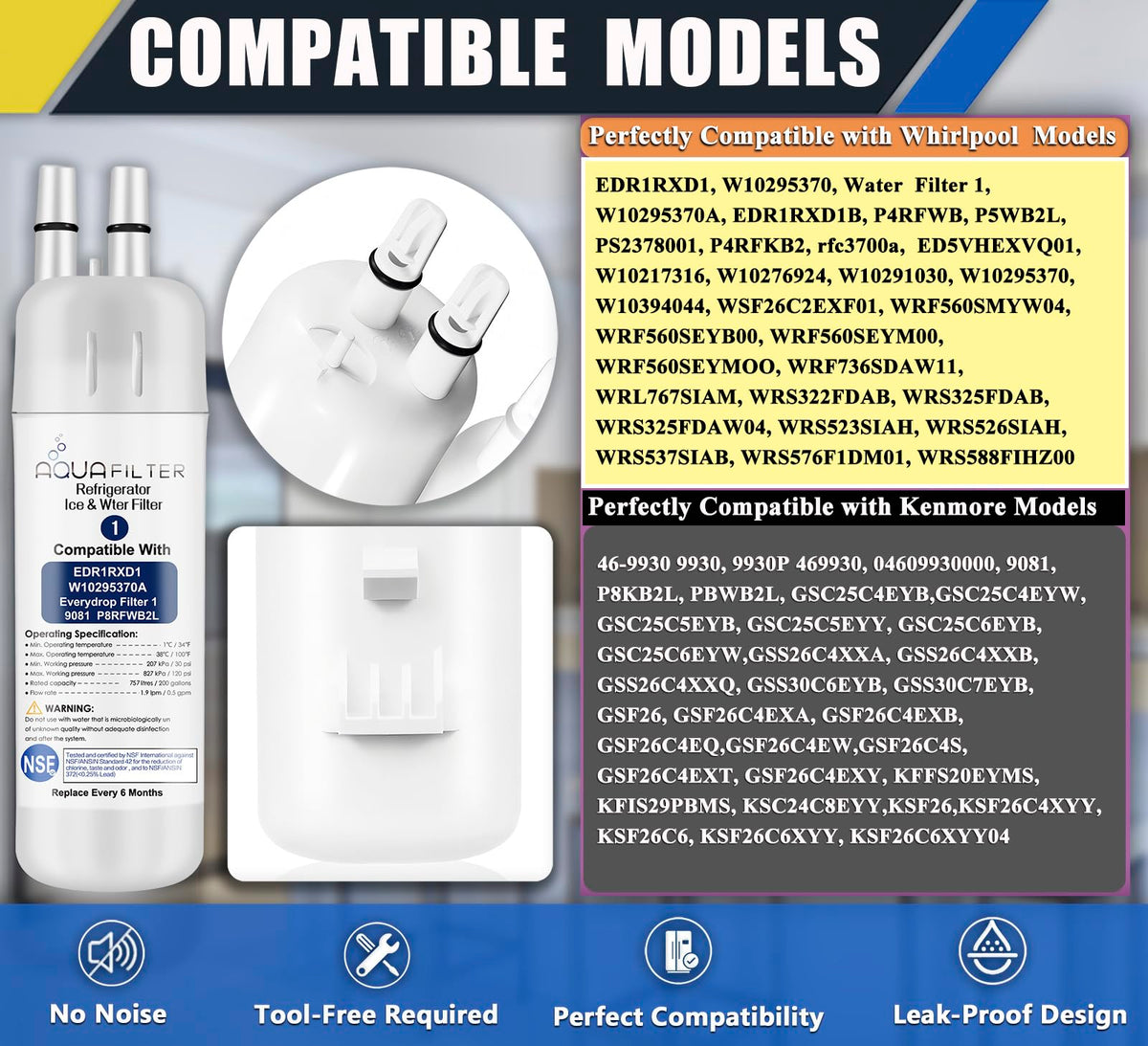 FILTER1 W10295370 A Refrigerator Water Filter Replacement Compatible for EDR1RXD 1 WATER FILTER W10295370 A Refrigerator Models