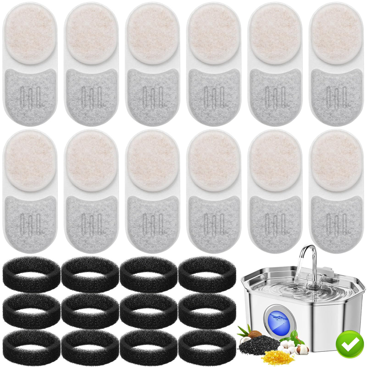 24 Pack Cat Water Filters for APAUK Pet Fountain 108oz