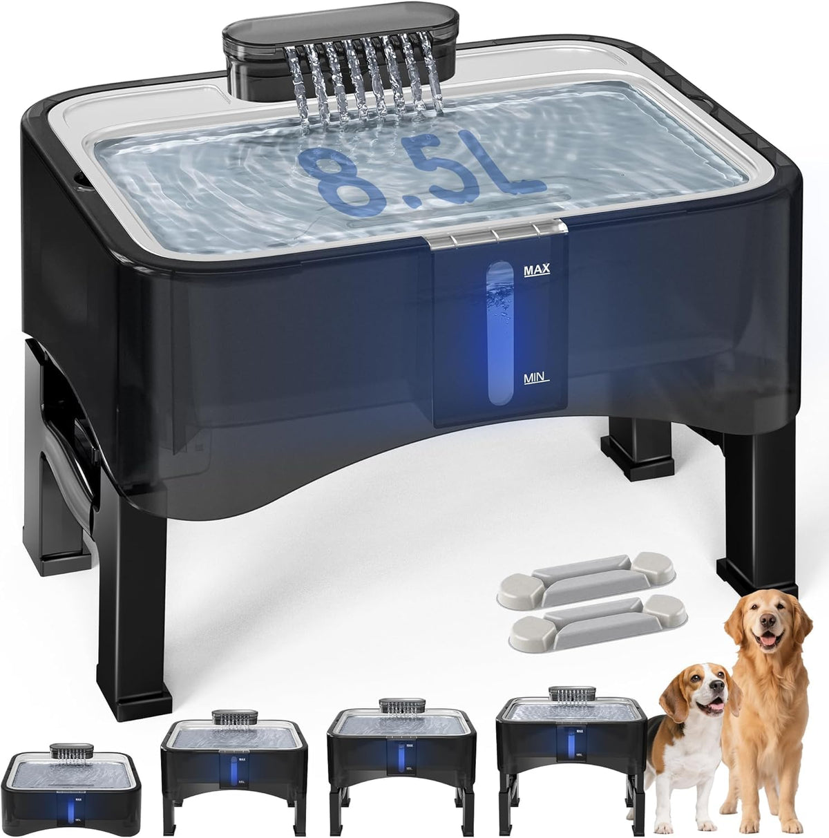 8.5L Elevated Dog Water Fountain with 4 Heights Adjustable