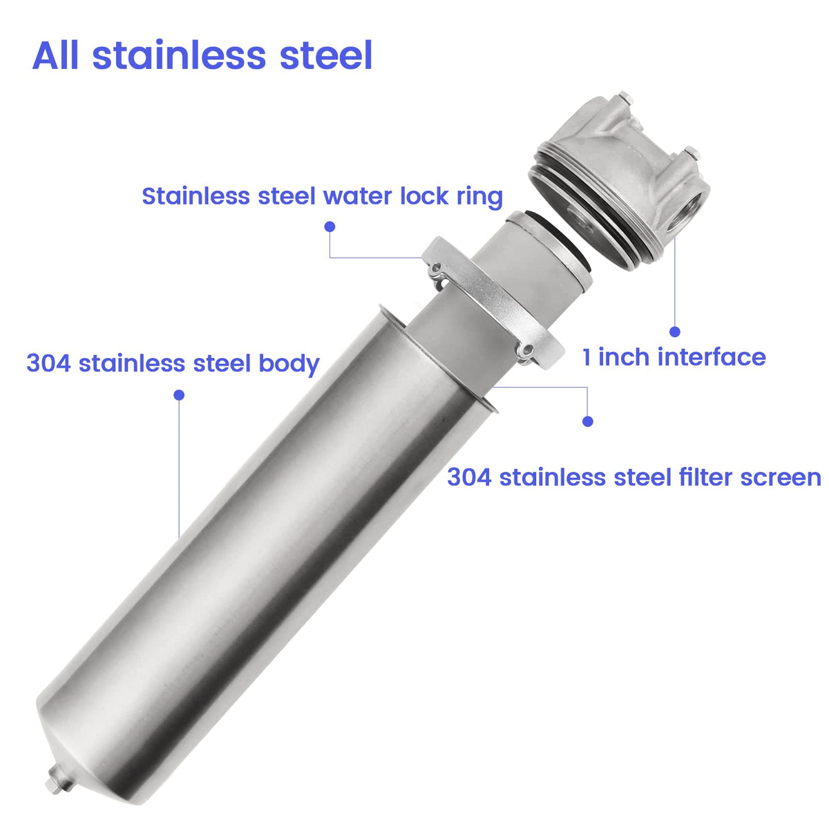 NSF ANSI 42 Stainless Steel Whole House Water Filter Housing (10" C Housing-1NPT)
