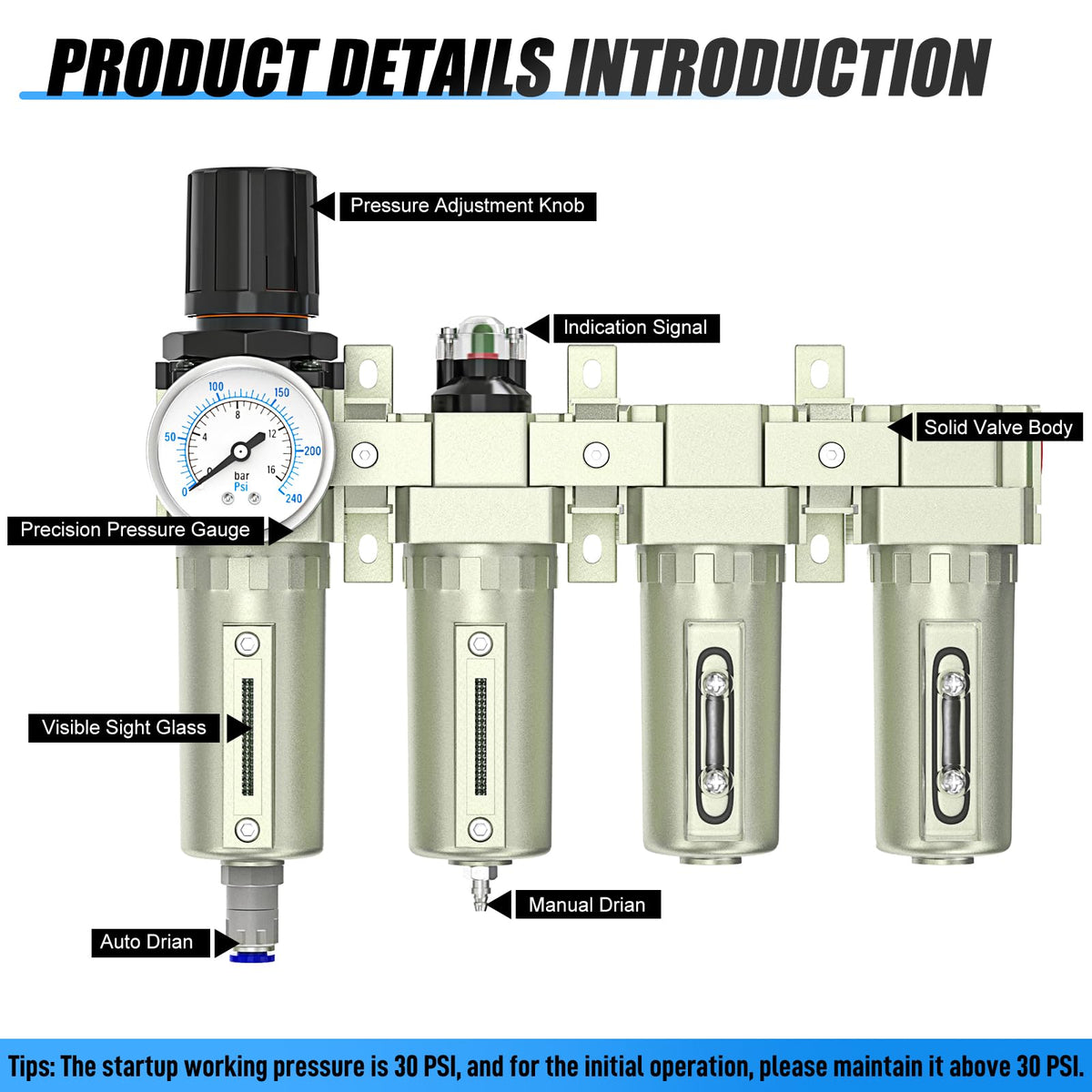 MEANLIN 3 4" NPT 4 (3/4"NPT, Auto Drain(Double Dryer) / 4 Stage)