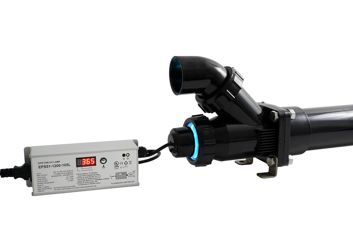 55-Watt Pro-MAX High Output UV Sterilizer for Aquariums – Black 3" Diameter Housing – Flow-Through Design, White Internal Reflective Protective Sleeve