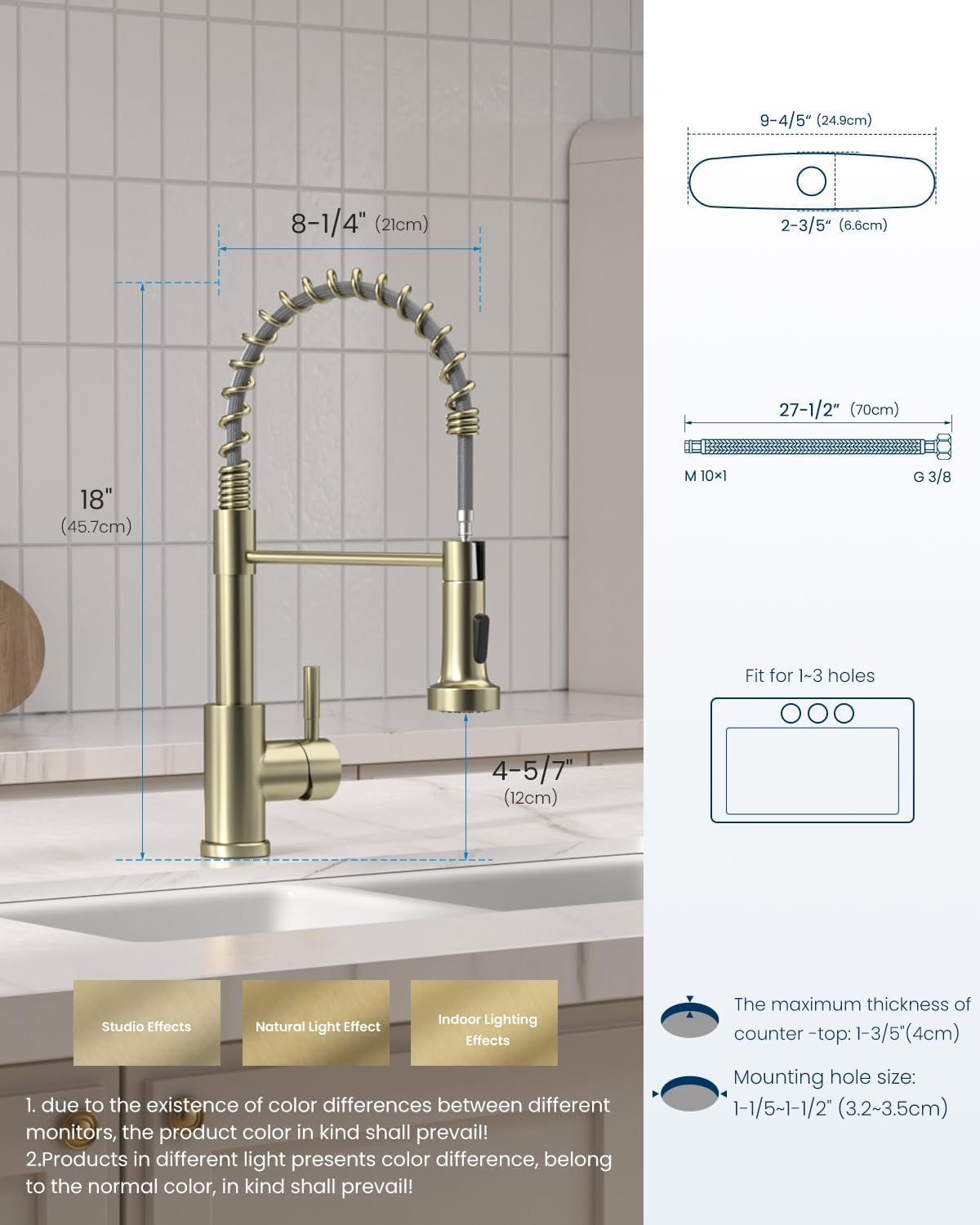 Gold Kitchen Faucet with Pull Down Sprayer and Soap Dispenser (Brushed Gold)