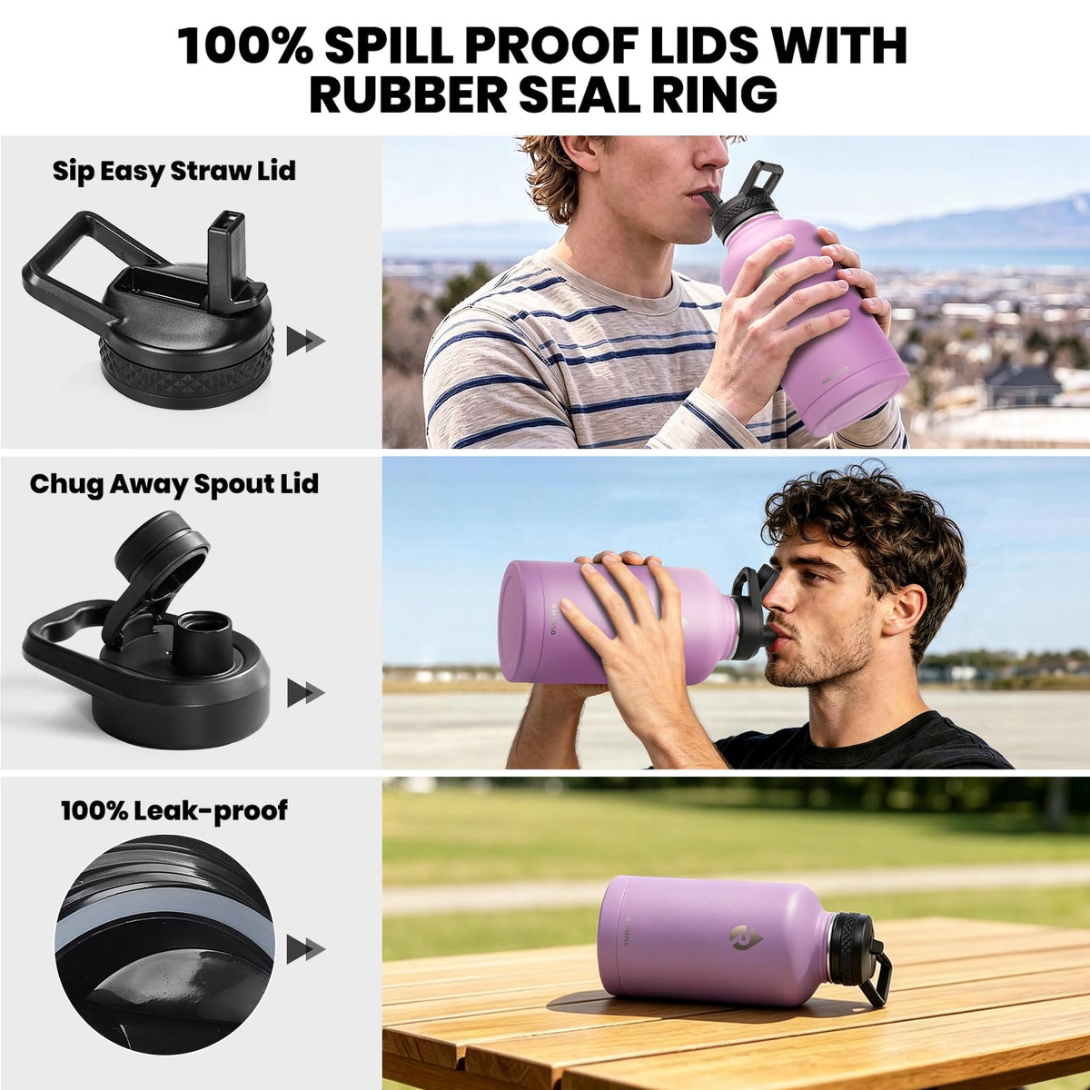 Insulated Water Bottle 64 oz (Light Purple / 64 Ounces)