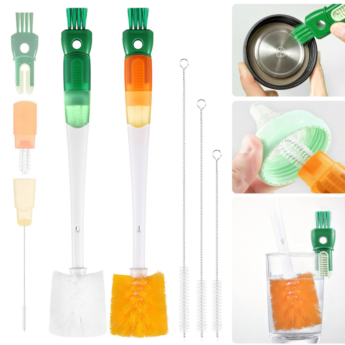 5Pcs Water Bottle Cleaner Brush Set 5 in 1 Cup Straw Cleaning Brush (Orange)