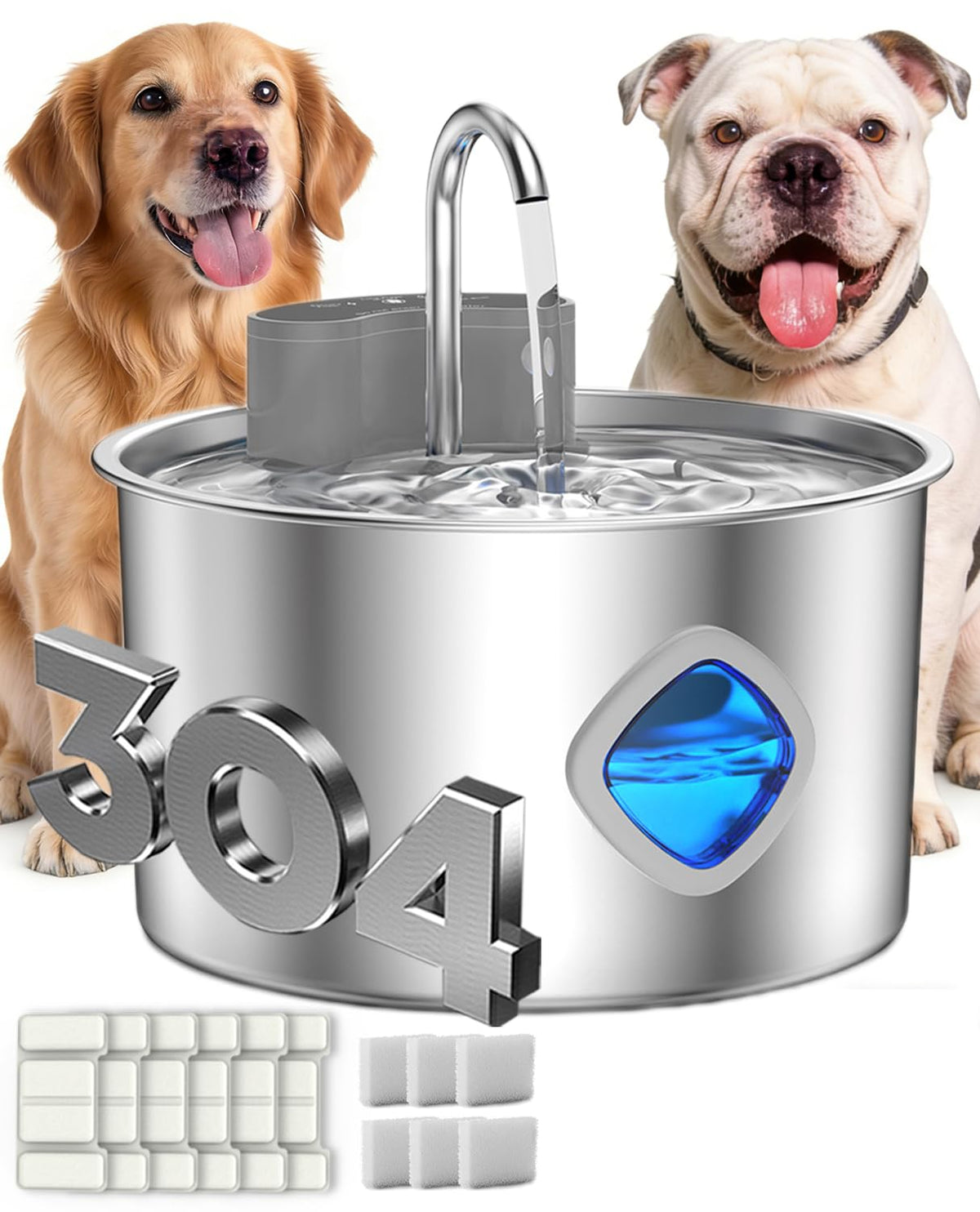 Water Bowl Cordless Dog Water Fountain with Faucet (Bowl+6Set Filter)