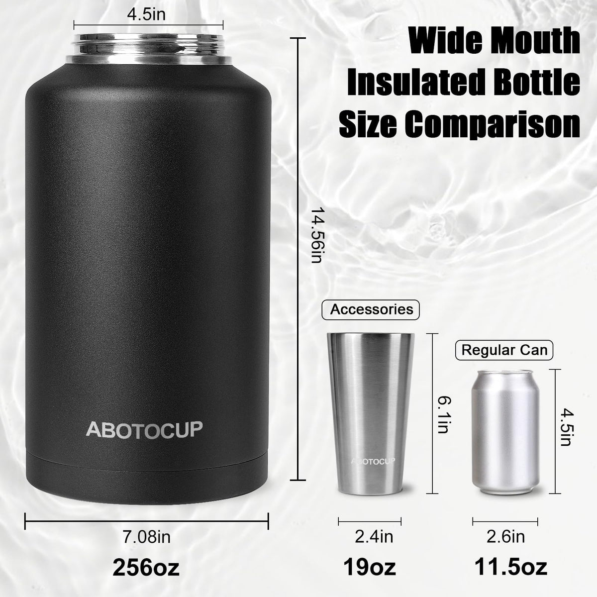 2 Gallon Water Jug with Wide Mouth (Black / 256 Ounces)