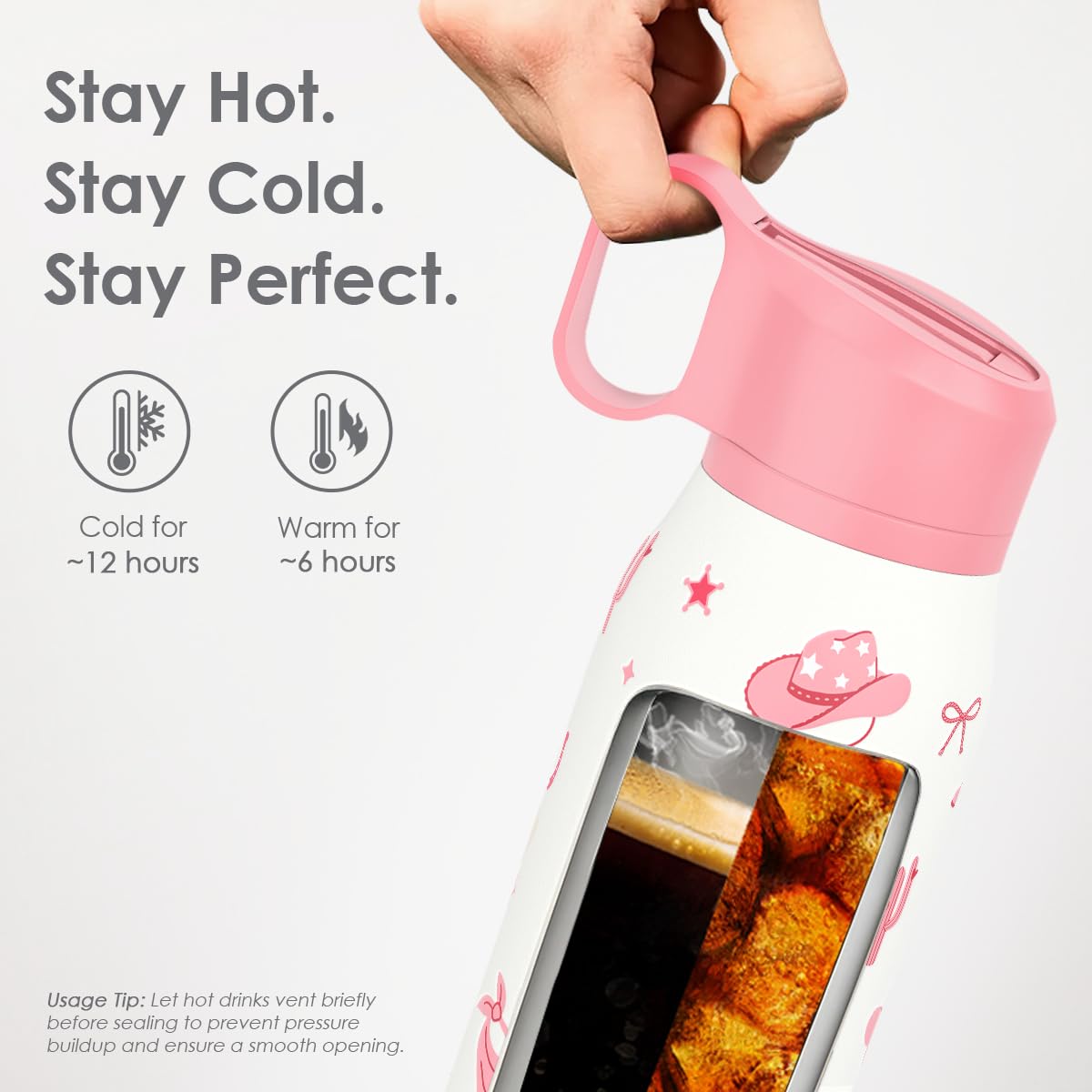 Cowgirl Water Bottle with Twist Lid Insulated Stainless Steel 20oz (Cowgirl)