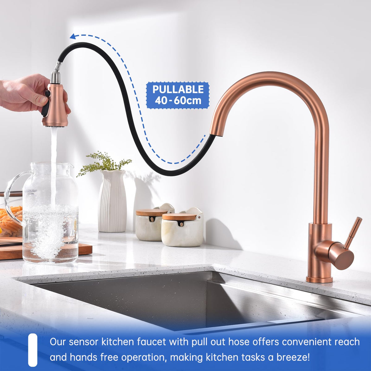 Touchless Kitchen Faucet with Pull Down Sprayer (Red Copper)