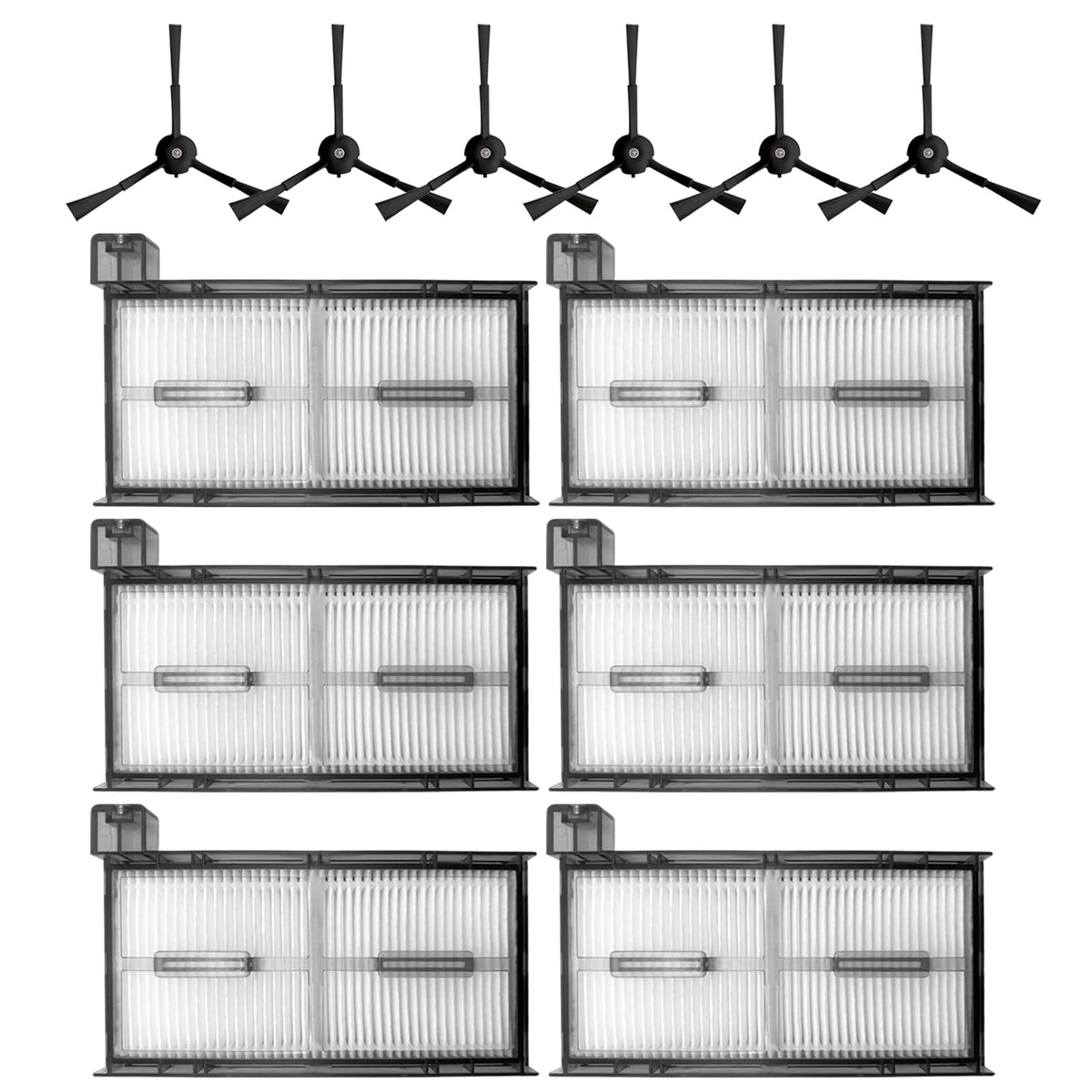6 Pack Replacement Filters & 6 Side Brushes for eufy X8 Pro Robot Vacuum