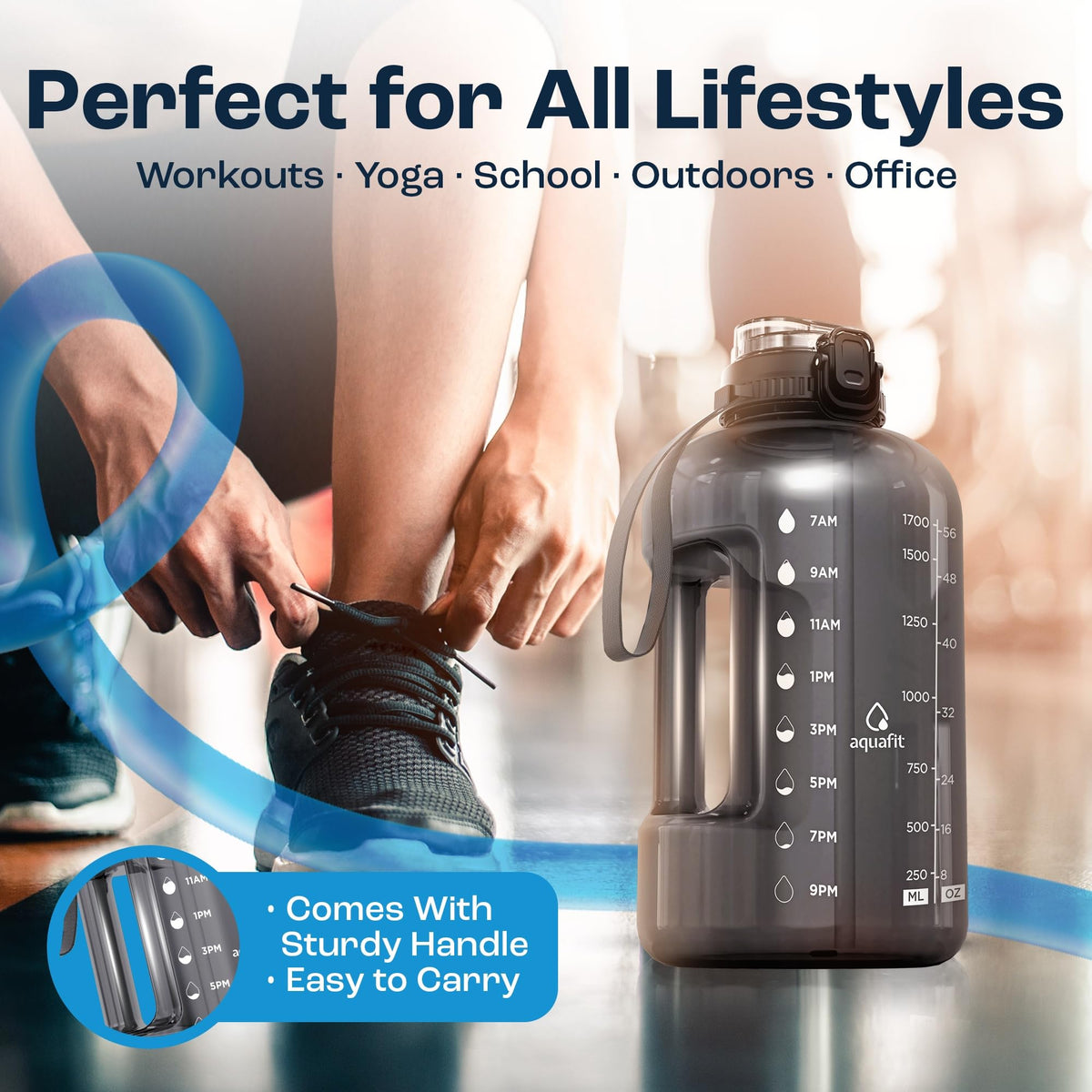 64 oz Water Bottle with Time Marker (Clarity / 64 Ounces)