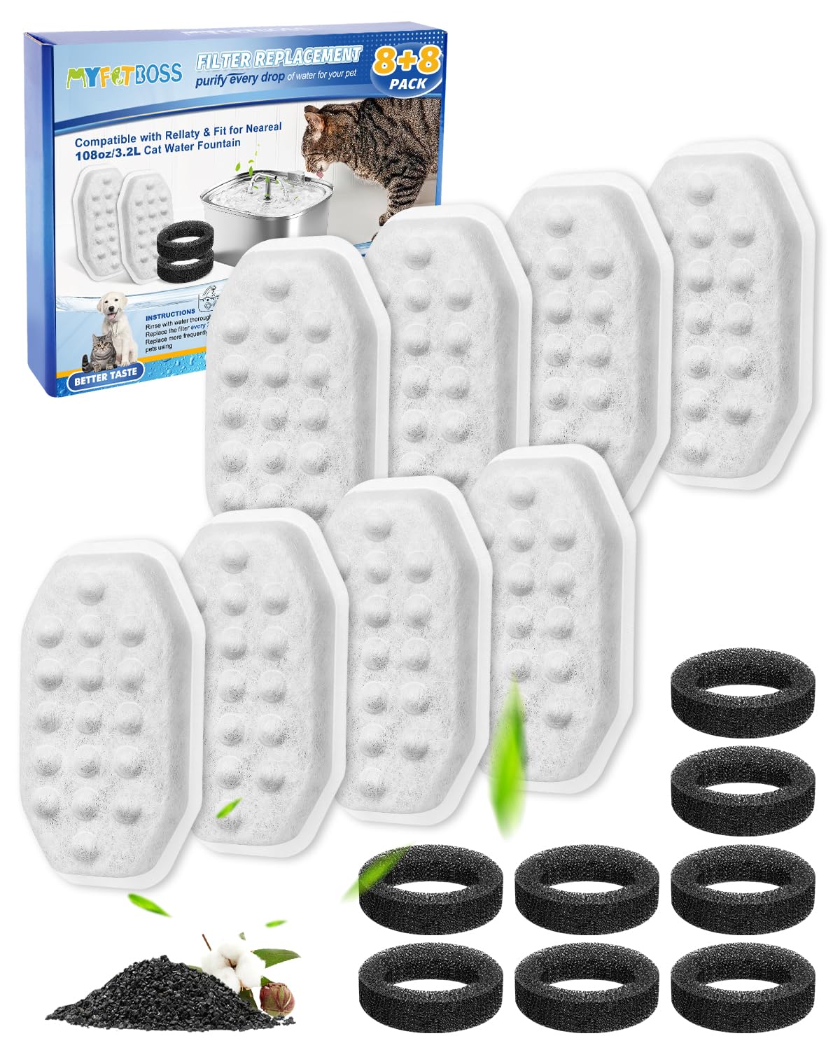 Pet Water Fountain Filters Fit for Rellaty & Fit for Neareal 3.2L