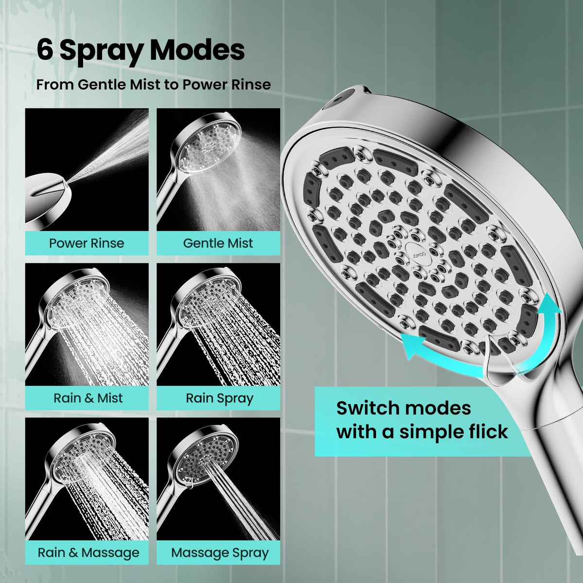Handheld Shower Head (6 Setting Shower Head Set / Chrome)