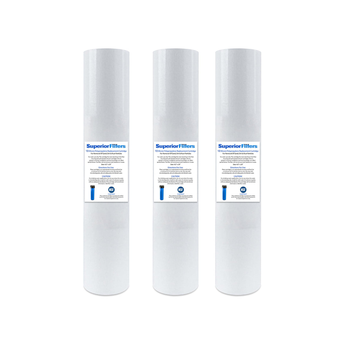 5 micron 20"X4.5" whole house water filter replacement cartridge Compatible with All Whole House Water Filter Systems. 3 pack (3 Count)