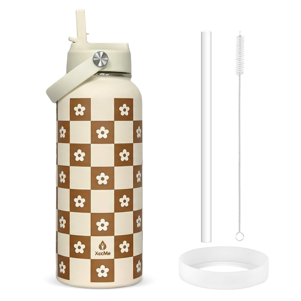 32oz Checker Gifts Insulated Water Bottle for Women with Straw (Checker / 32 Ounces)