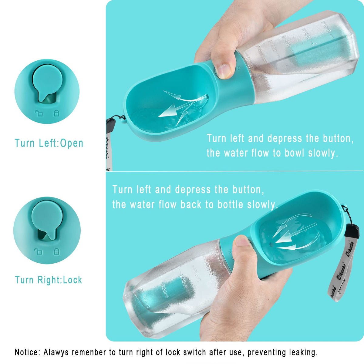 Dog Water Bottle with Food Container & Poop Bag Holder & Filter (#06 Green / 20oz)