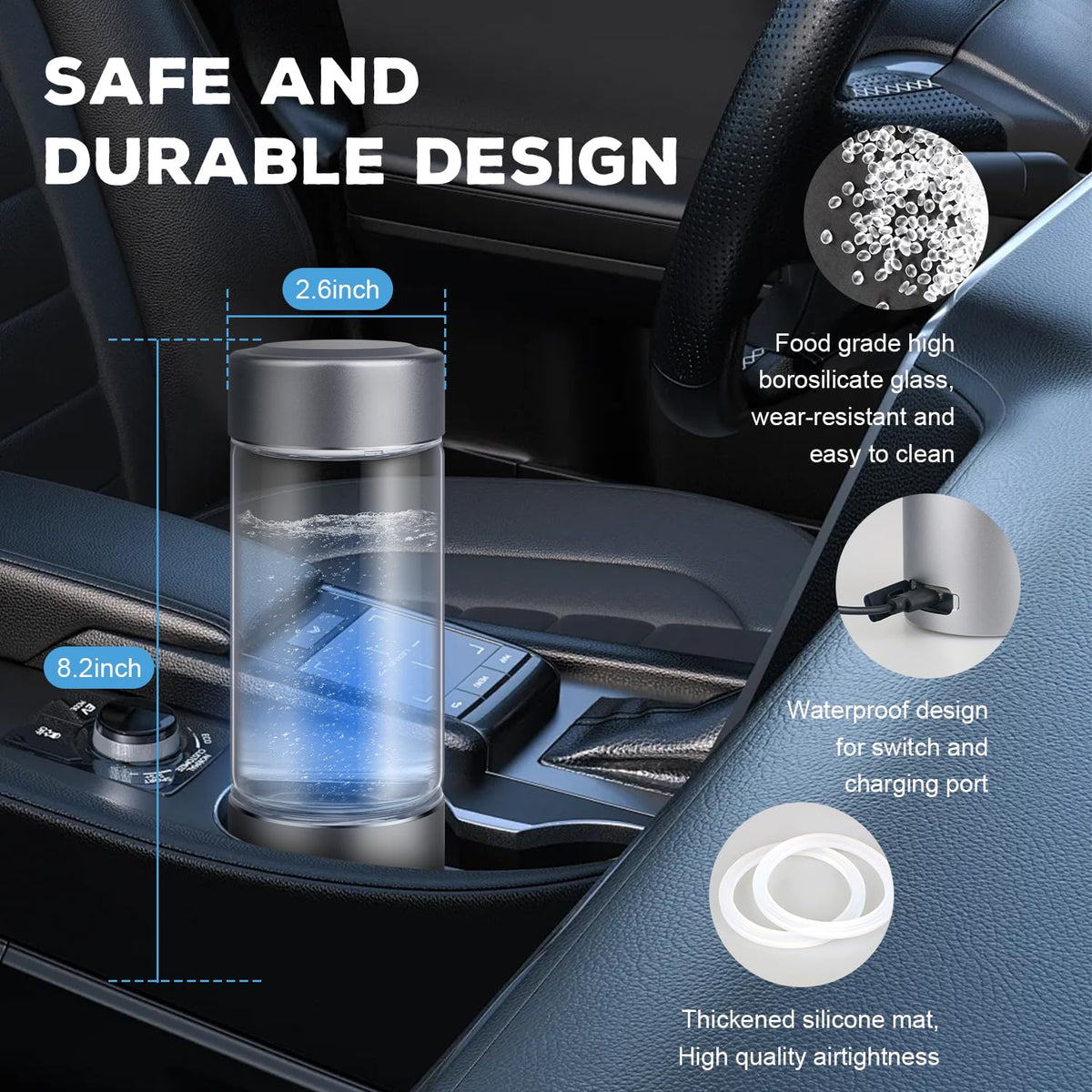 Hydrogen Water Bottle Generator with SPE (Grey)