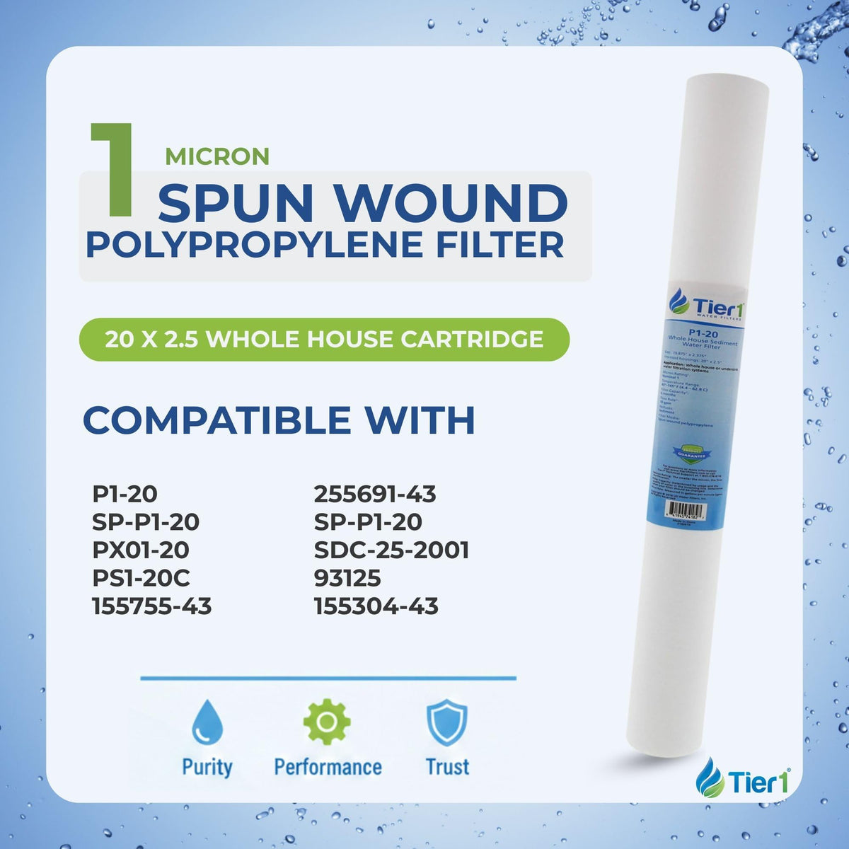 1 Micron 2.5" × 20" Sediment Water Filter Replaces P1 (1 Micron / 1 Pack)