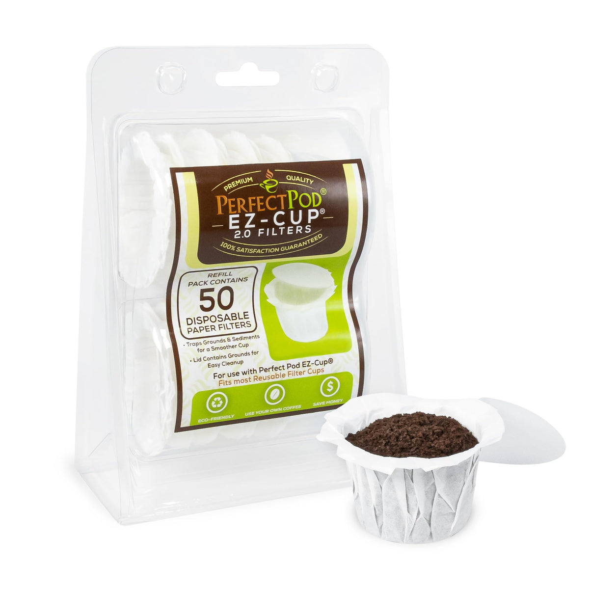 EZ Cup Paper Filters with Lid for Reusable Coffee Pods