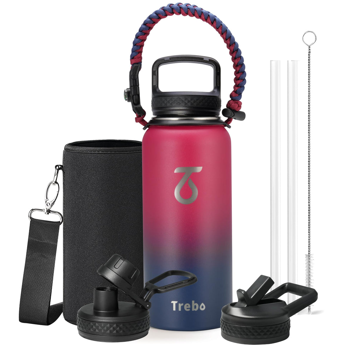 Insulated Water Bottle 32 oz with 3 Lids (Ruby Red / 31.99 Ounces)