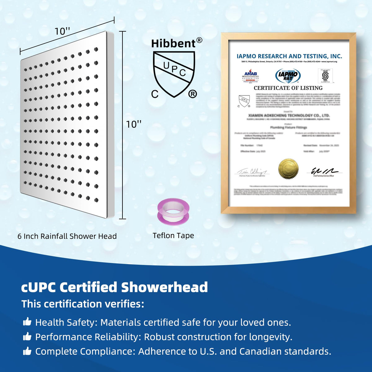 cUPC Certified Metal High Pressure 10'' Rain Shower Head (Chrome / 10 Inch)