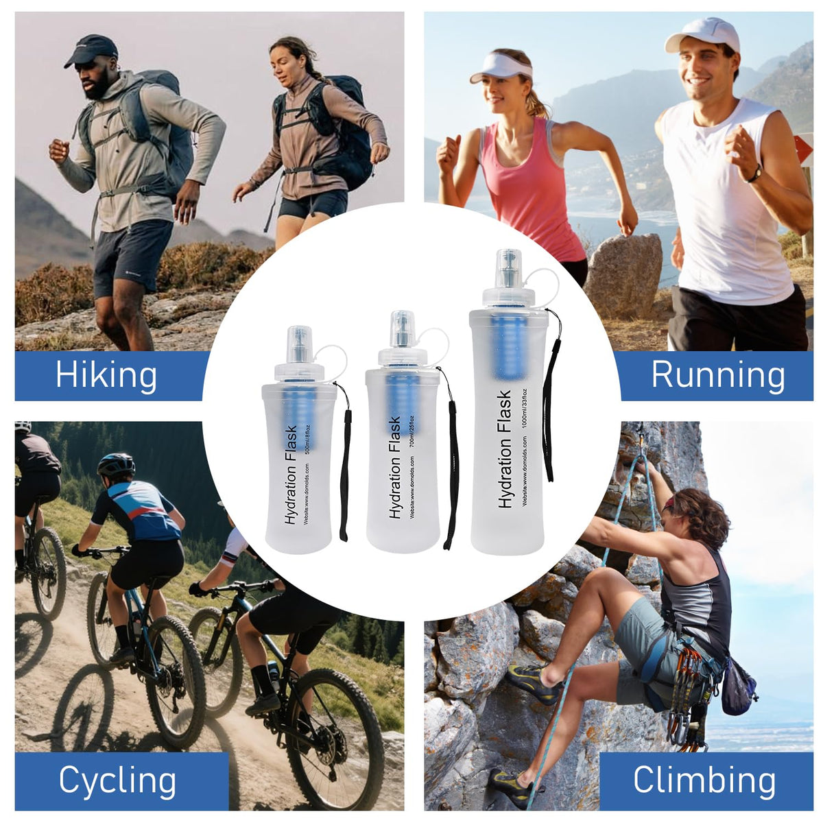 Collapsible Water Bottle with Filter for Travel Hiking Camping 1L (White-1L)