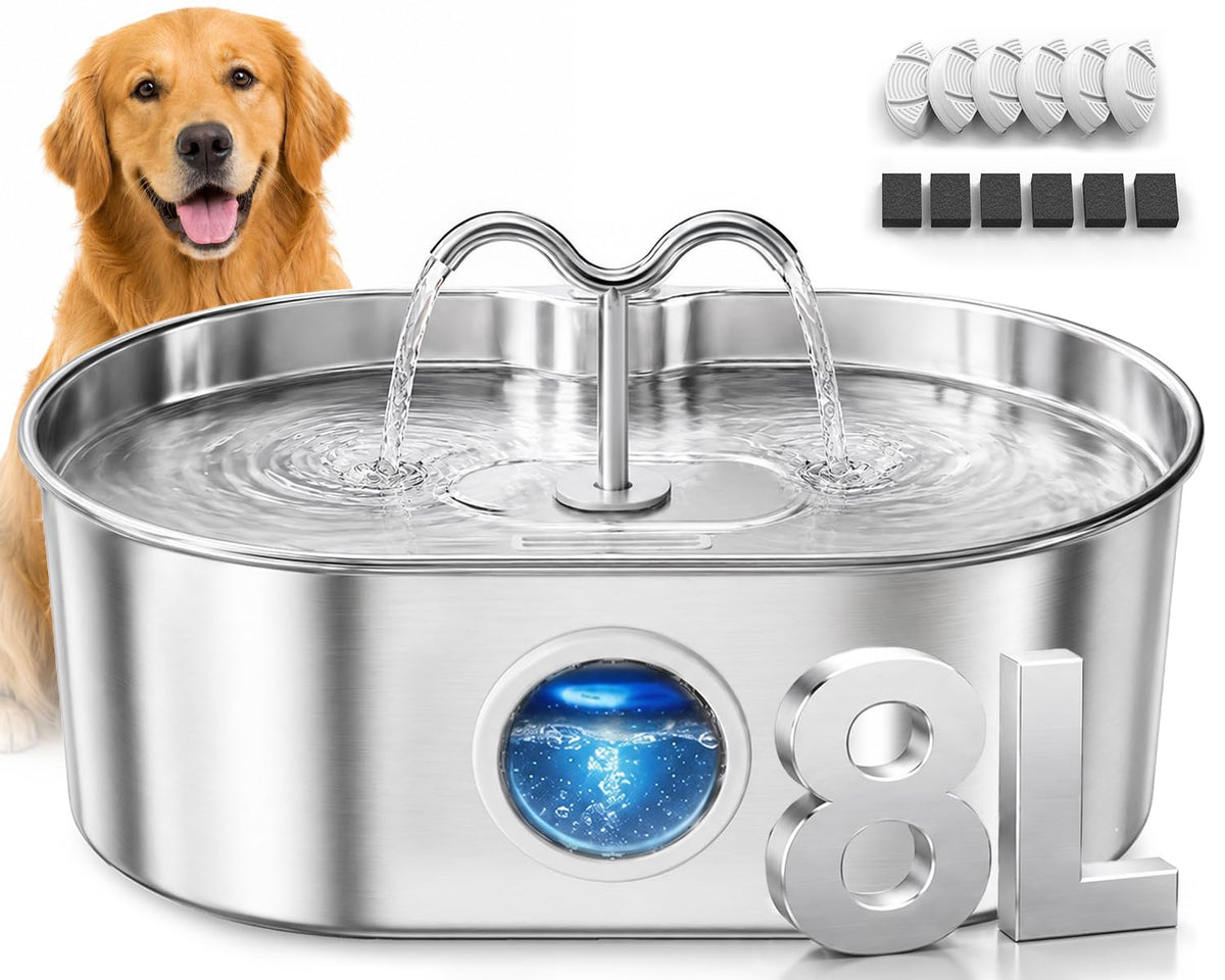 8L/270oz/2Gallon Stainless Steel Dog Water Fountain Pet Fountain