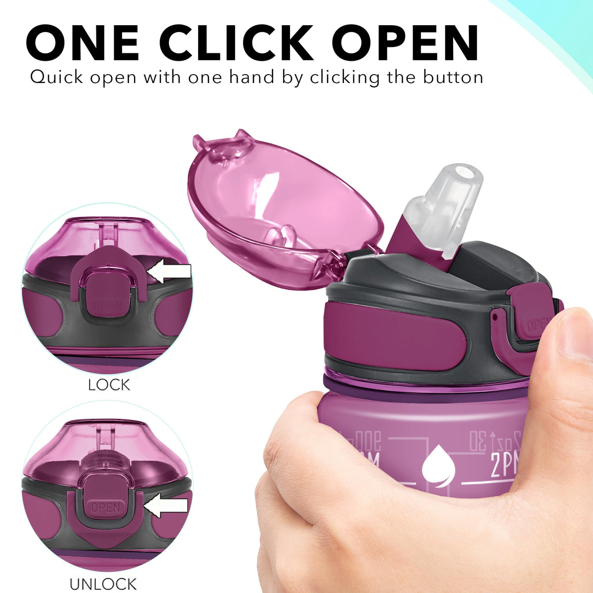 32 oz Water Bottle with Times to Drink and Straw (Taro)