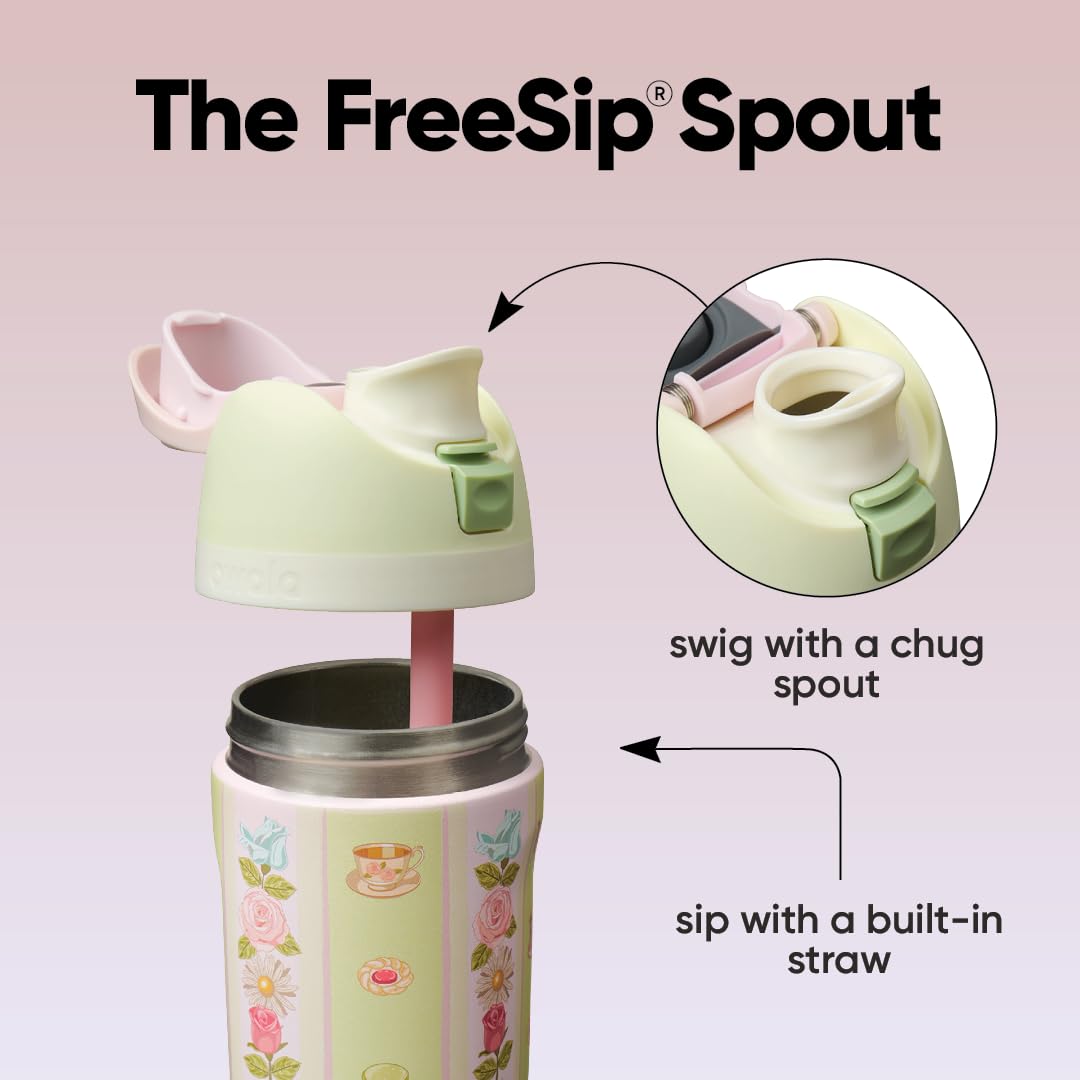 FreeSip Kids Stainless Steel Water Bottle 16 oz Pretty Polite (Pretty Polite / 16 Ounces)