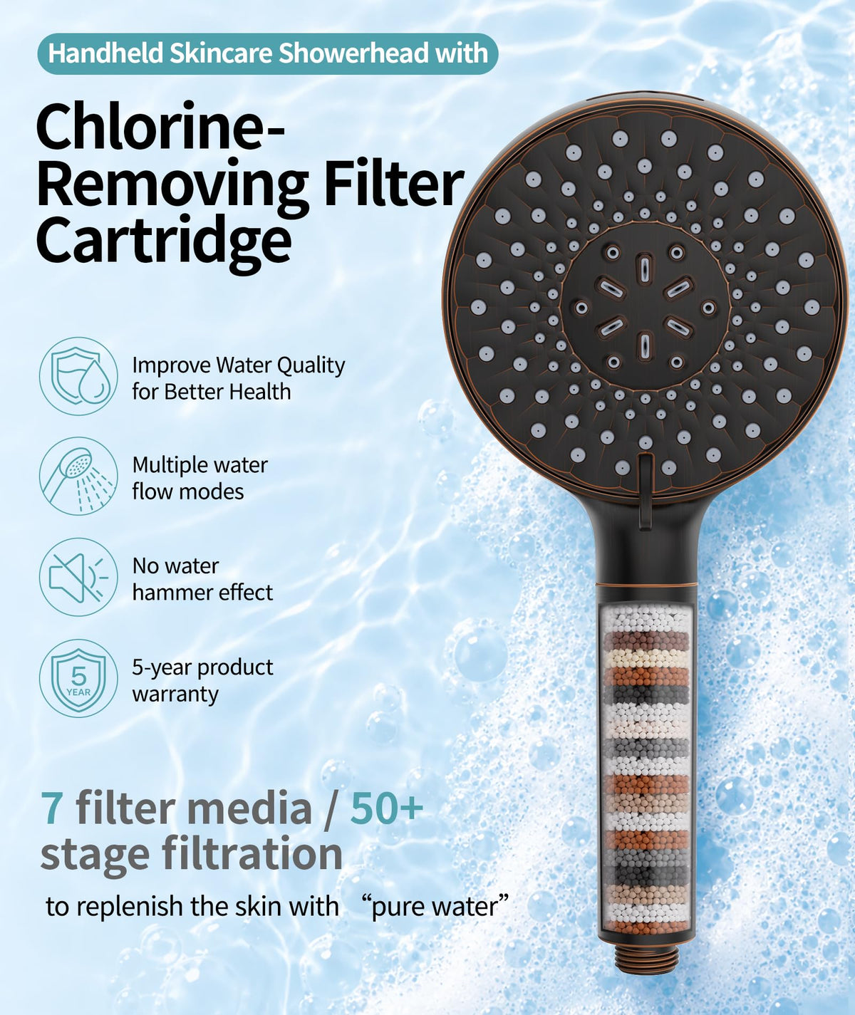 Filtered Shower Head with Handheld High Pressure 9 Spray Mode Showerhead Detachable Shower Head Water Softener Filters Beads for Hard Water Remove Chlorine 1 Filter Black Brown (Black Brown)