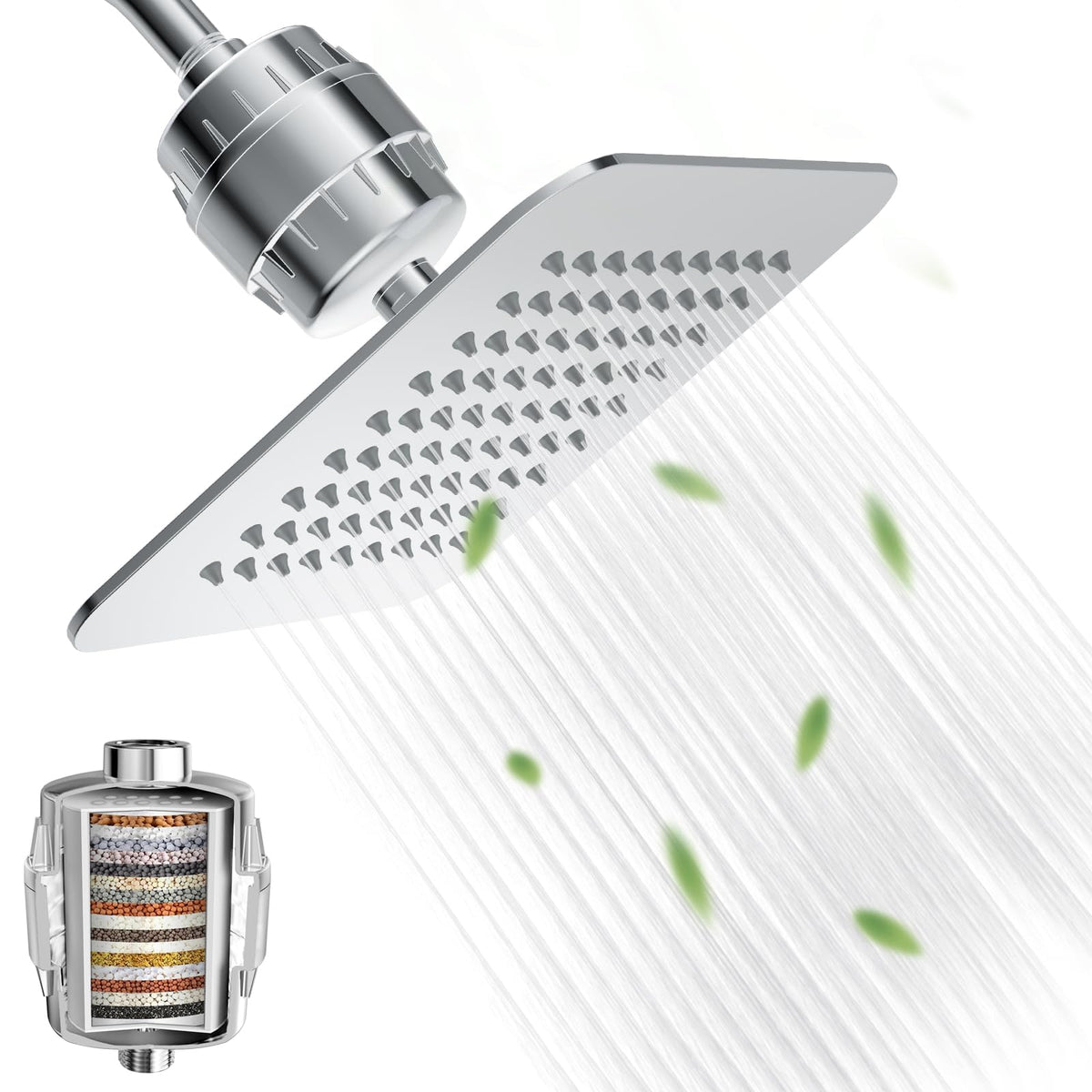 8'' High Pressure Filtered Shower Head Combo 20 Stage Shower Filter for Hard Water (Chrome Polished / 8 Inch)
