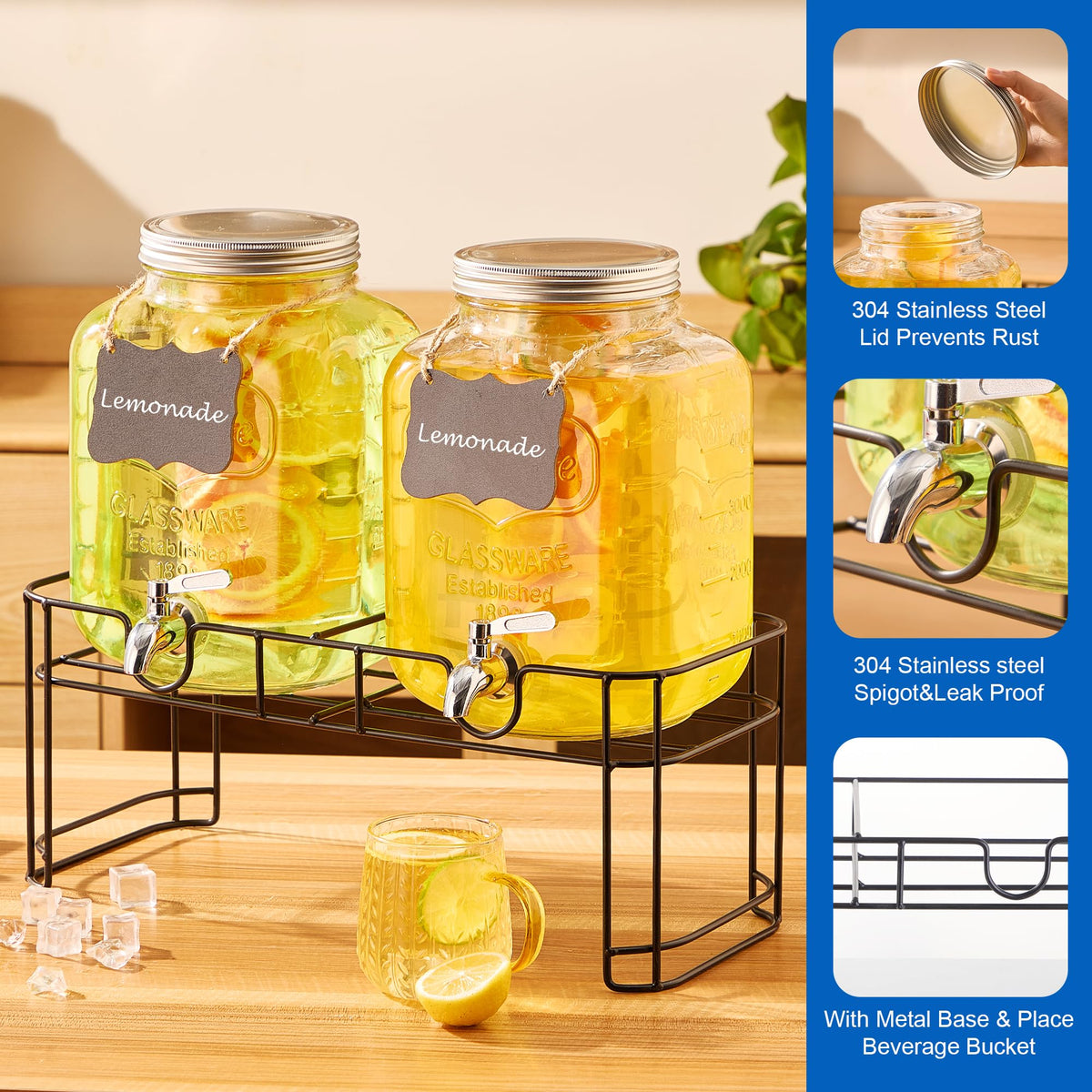 1.5 Gallon Glass Drink Dispensers for Parties