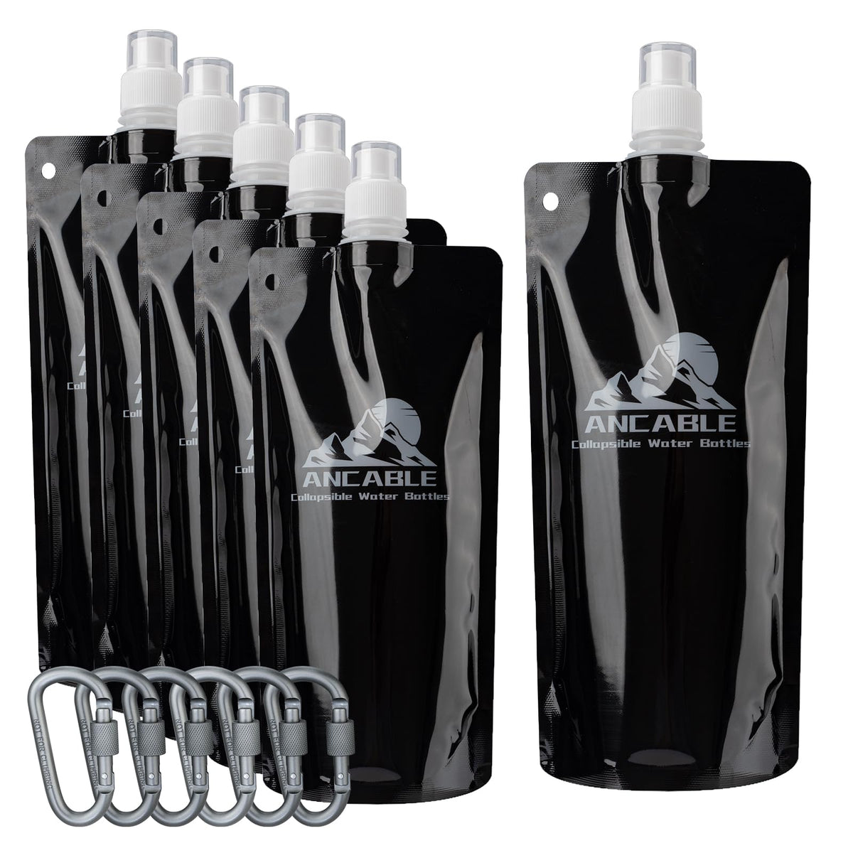 17oz Collapsible Water Bottles (17 Ounces / Black x 6)
