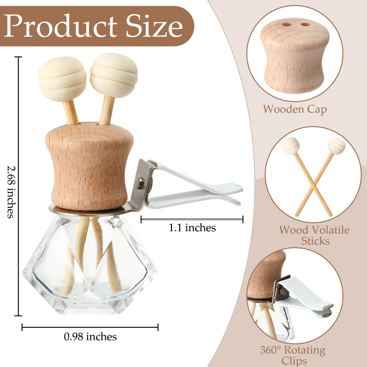 60 Pack Car Air Freshener Diffuser 8 ml Diamond Vent Clip Wood Caps (Diamond)