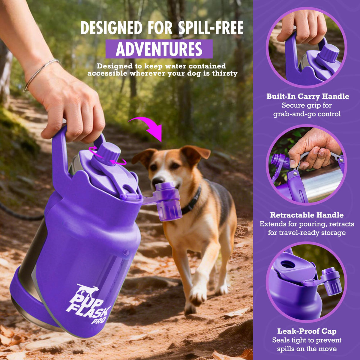 PupFlask Pro Portable Insulated Dog Water Bottle (Ultra Violet / 30 Ounce)