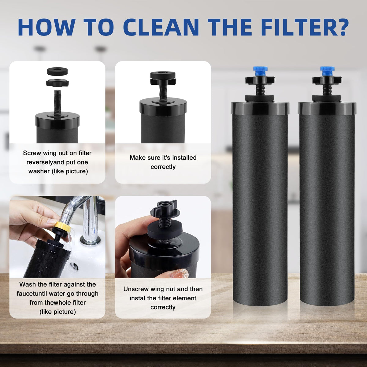 Upgrade Black Water Filter Activated Carbon by Fetechmate with Ultra Filtration Membrane Water Purification Elements Replacement Compatible with Ber (Upgrade Black Filter 4PC)