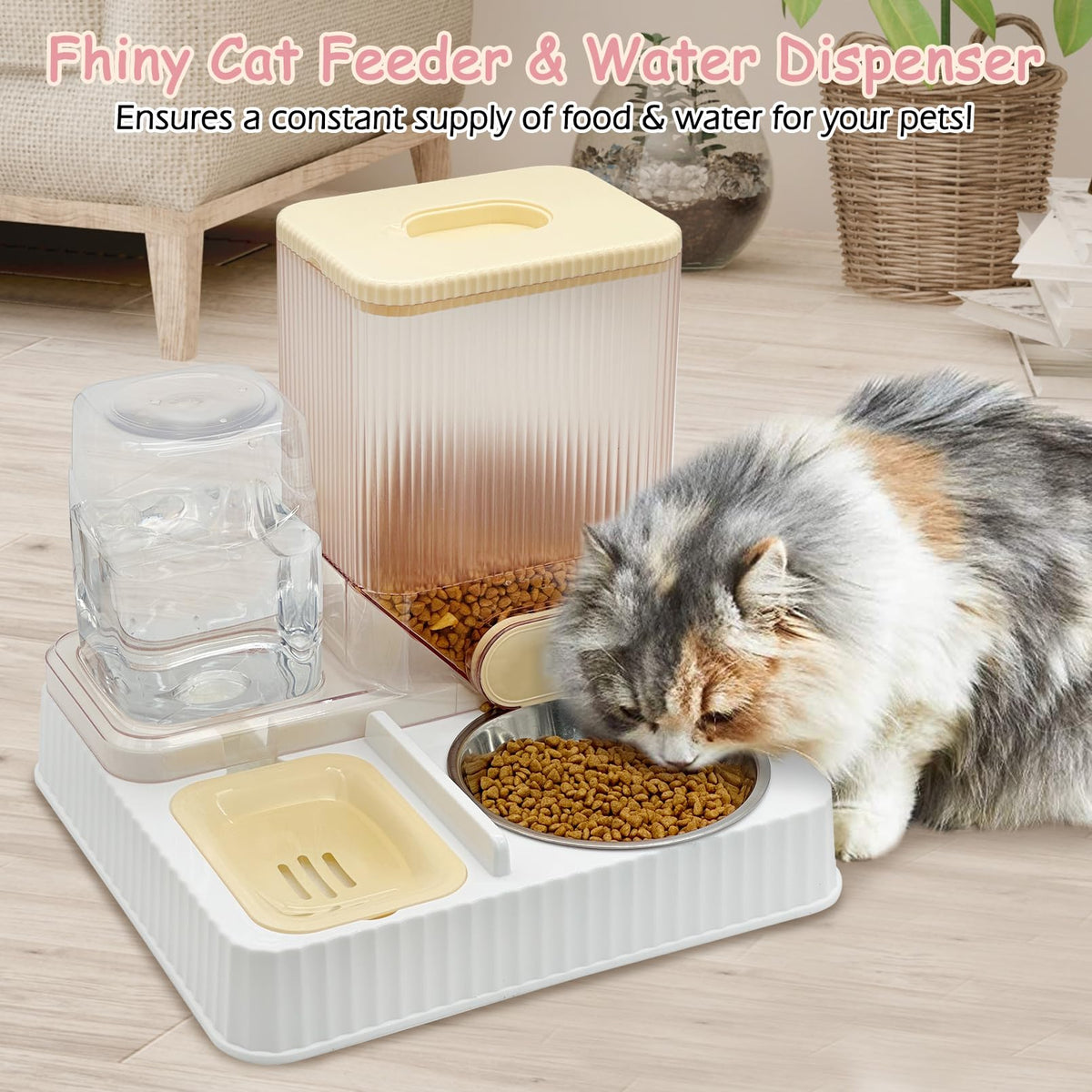 Gravity Cat Feeder & Water Dispenser (Style E / Yellow-Metal Bowl)