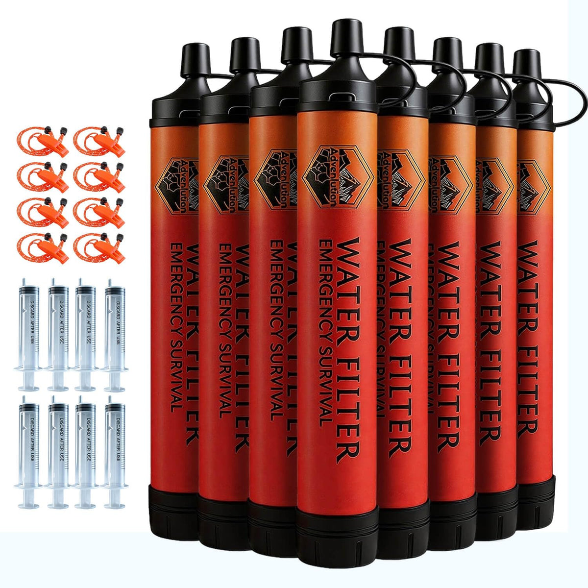 8 Pack Water Filter Straw Survival Kit with Emergency Whistle (8-Pack(Orange) / 8-Pack)