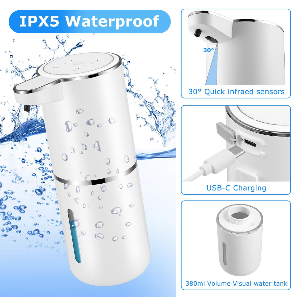 4 Pack Automatic Soap Dispenser Touchless (White / Liquid x4)