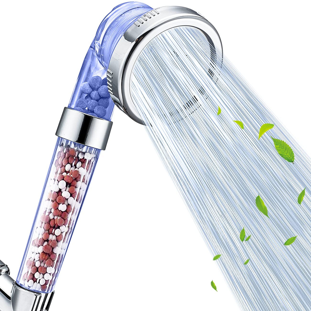 Shower Head Filter Filtration High Pressure Water Saving 3 Mode Function Spray Handheld Showerheads 1.6 GPM for Dry Hair & Skin SPA (Clear blue)