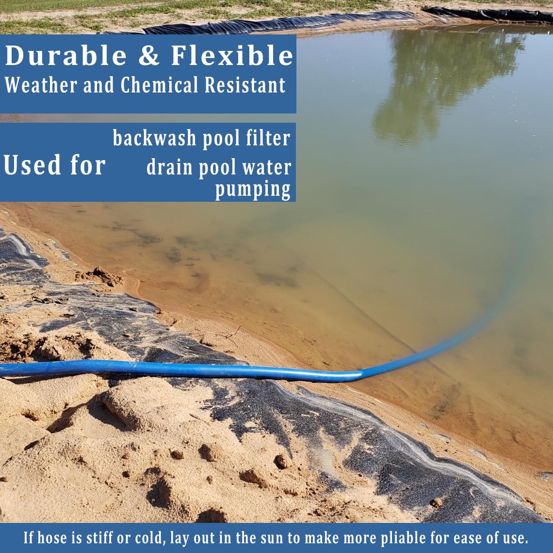 Pool Backwash Hose 2 inch × 100 ft Water Discharge Pipe Lay Flat Tubing (Thin Vinyl Tube / 2in-100ft)