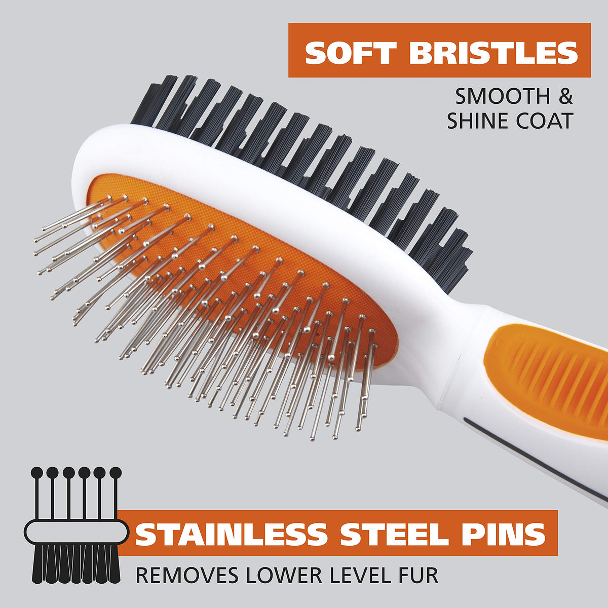 Premium Pet Double Sided Medium Pin Bristle Brush (Orange / Medium)