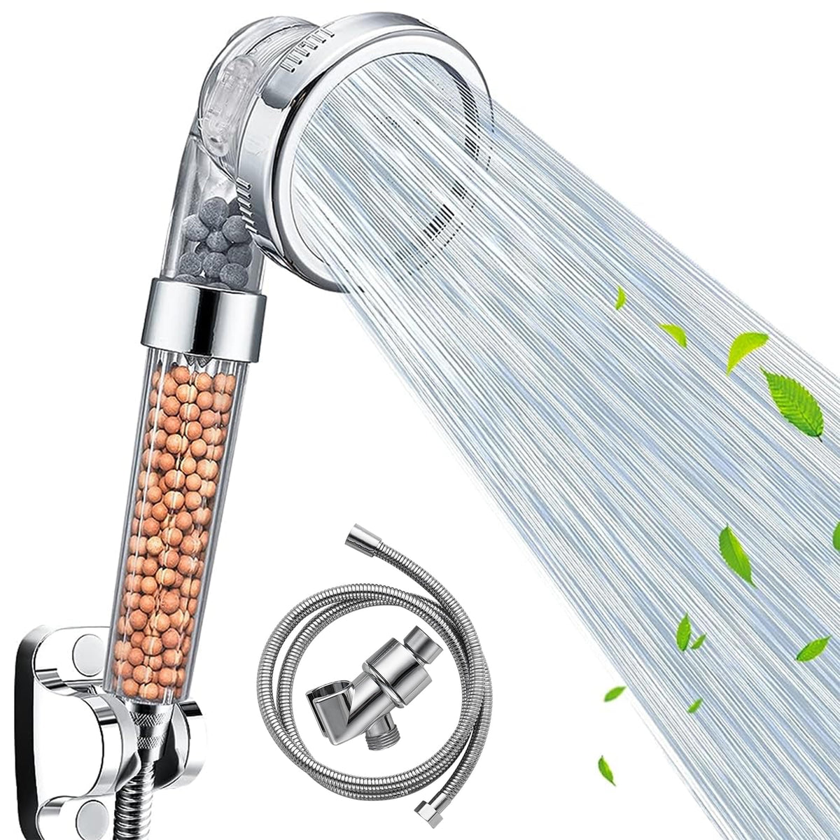 Shower Head with Hose Holder (Clear ShowerHead + Hose + Holder)