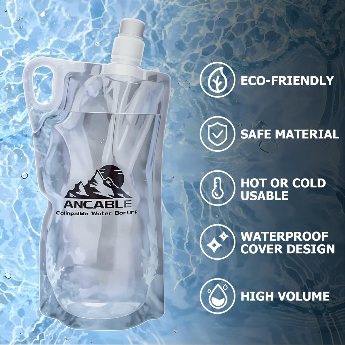 33oz (1L) Collapsible Water Bottles, 3-Pack Reusable Travel Foldable Water Bottles for Hiking Camping Running Bike, BPA-Free Water Bottle (33 Ounces / Clear x 3)