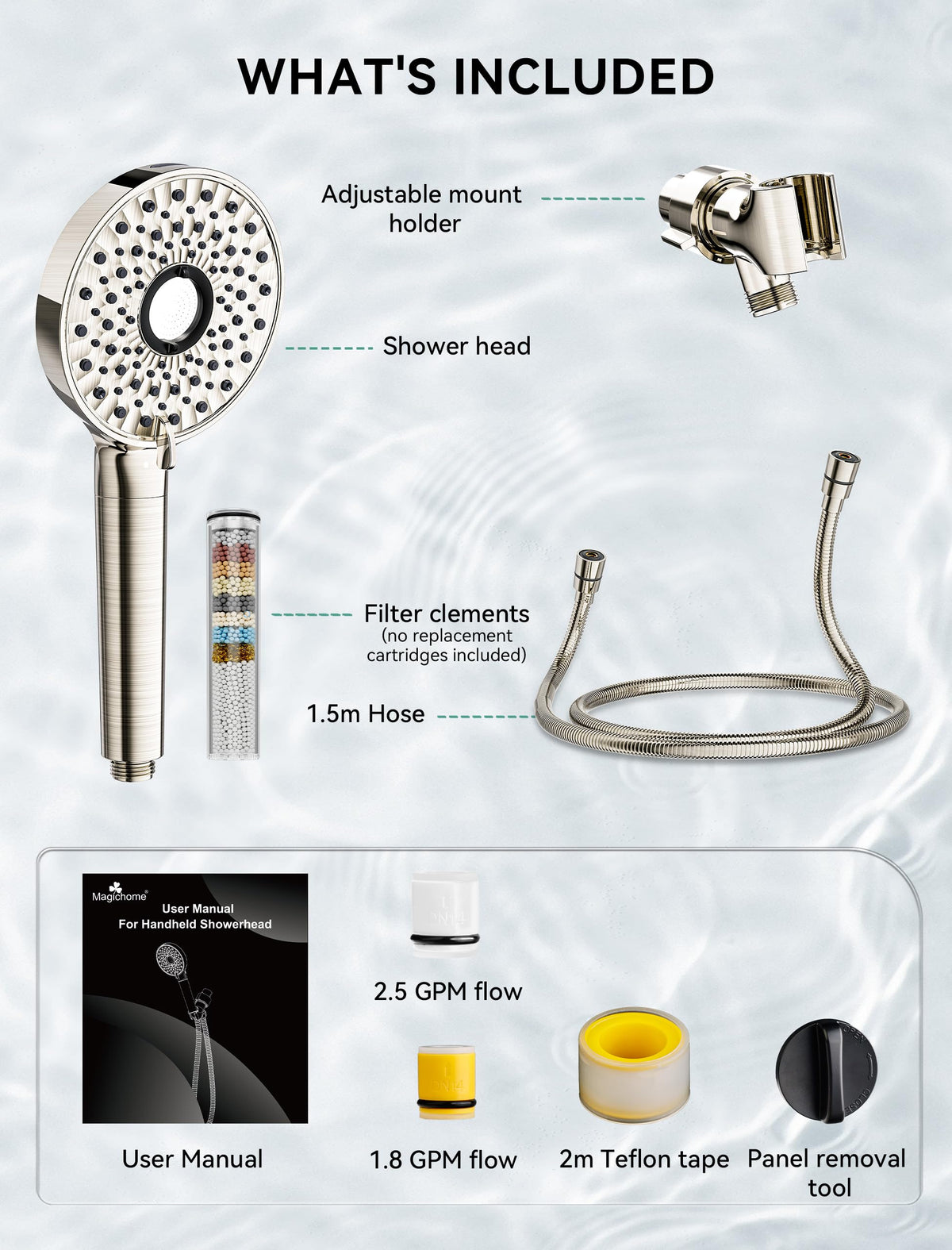 Shower Head with Handheld (Brushed Nickel Sliver)