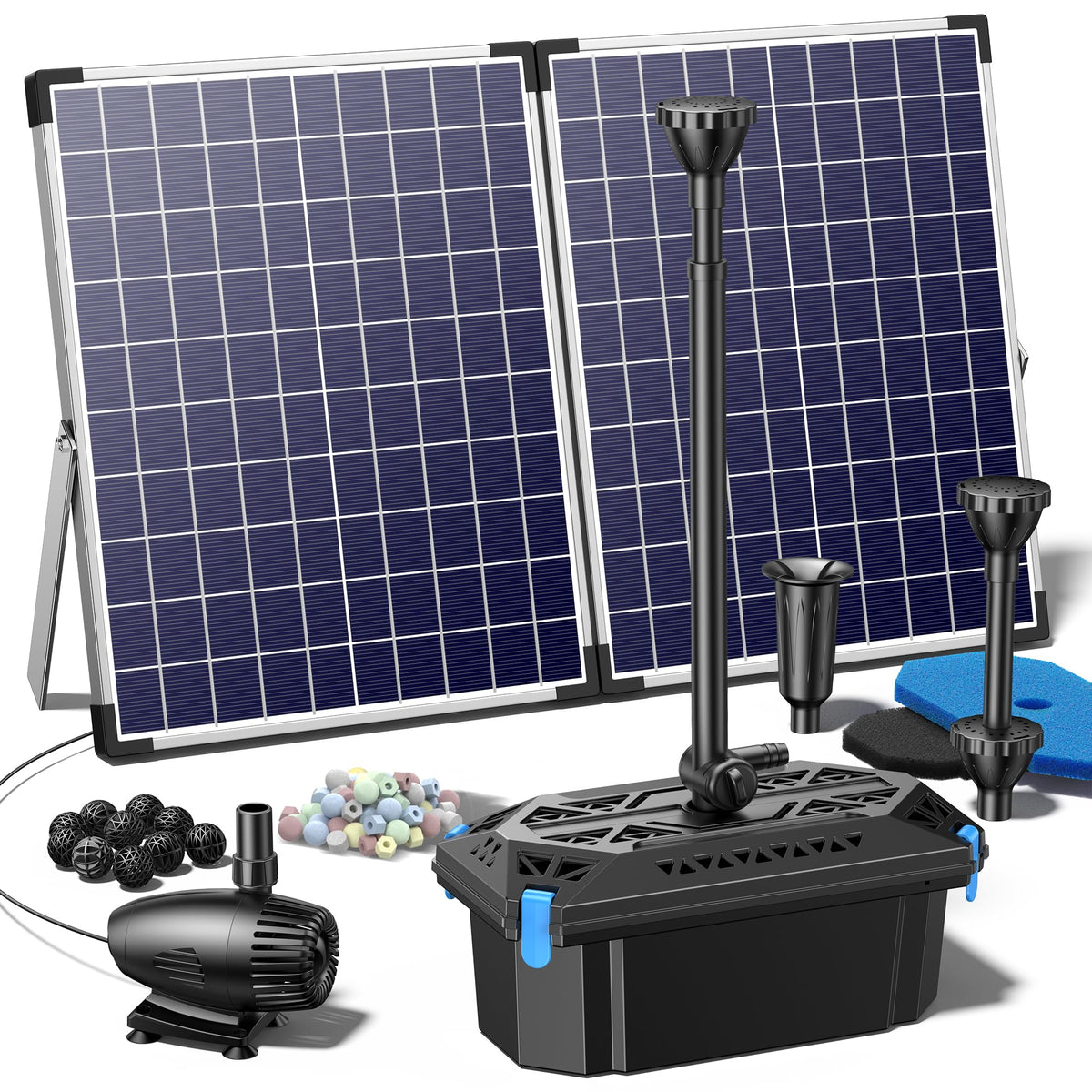 50W Solar Pond Filter Pump 580 GPH for Pond up to 2000 Gallons (50W)
