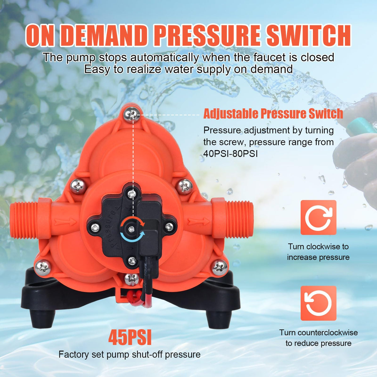 DC 12V RV Water Pump 3.5GPM 45PSI (Orange-1)