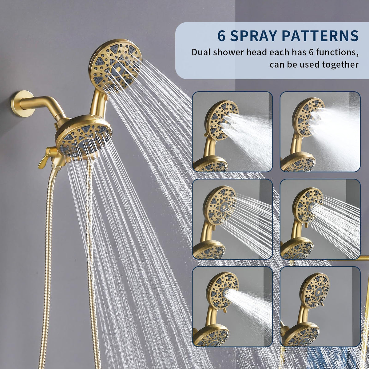Shower Faucet Set Complete Shower Kit Dual Shower Head and Handheld 2 in 1 Combo Set Shower System Shower Trim Kit Combo Set Shower Fixtures (Brushed Gold / Without tub spout)