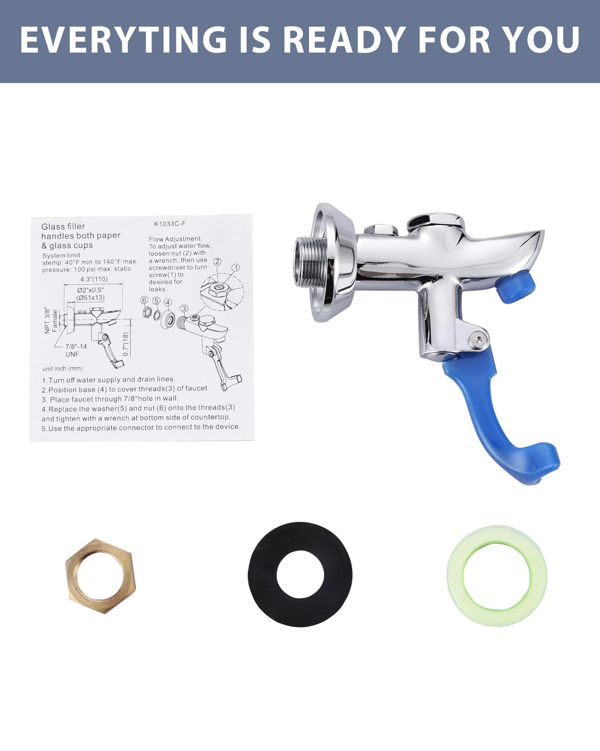 Glass Filler Faucet Wall Mount (3/8" Female Inlet with Flange)