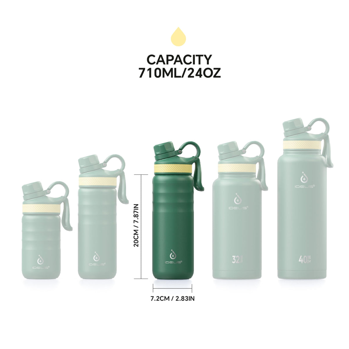 24 oz Insulated Water Bottle with 2 Leak (Green / 24 Ounces)
